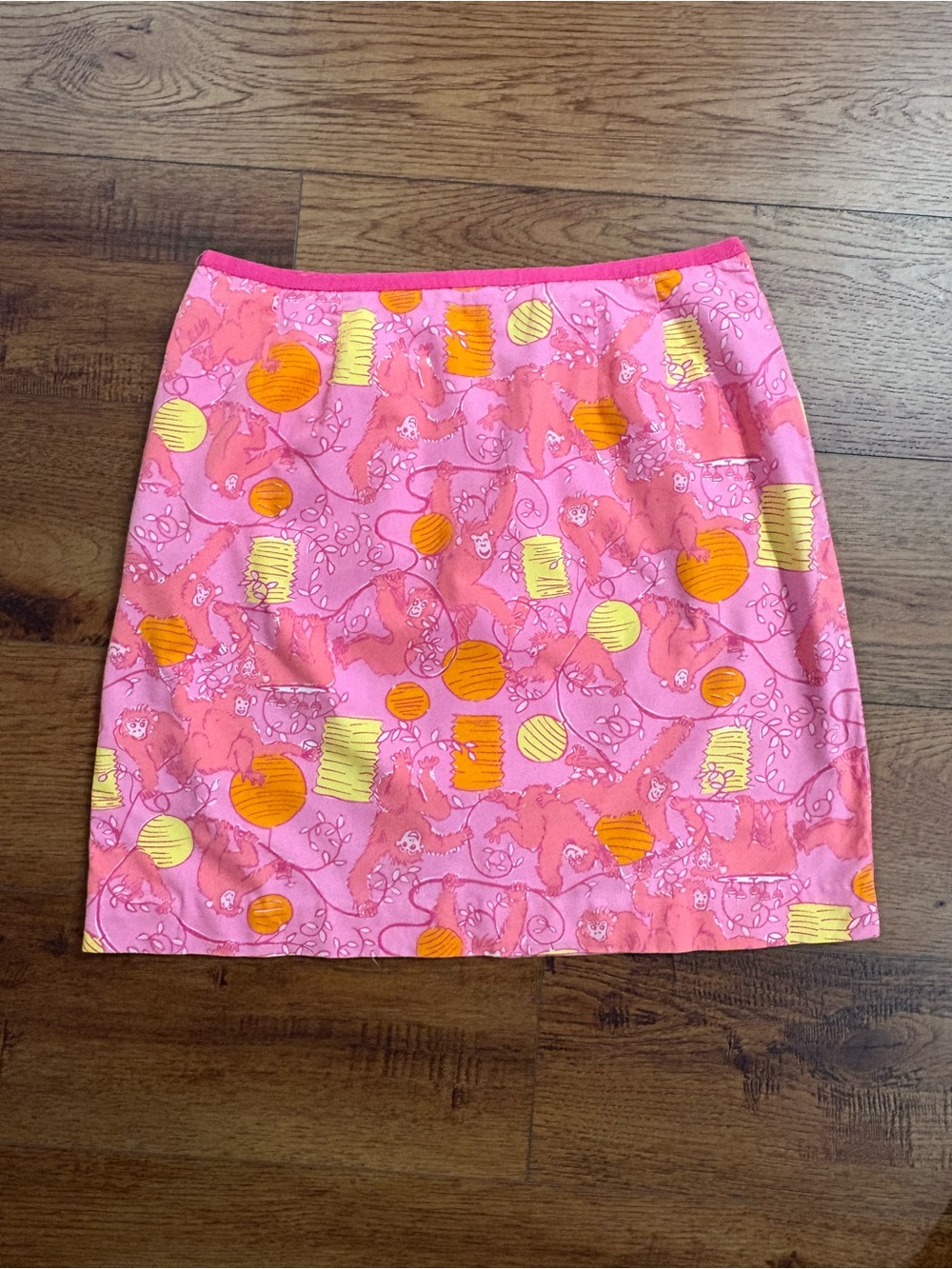 Vintage Lilly Pulitzer Paper Lantern Monkey Skirt Pink Size 10 White Label